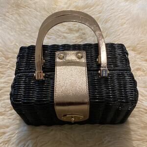 Kate Spade Rectangular Black Wicker Hand Held Purse w/ Gold Handles & Clasp